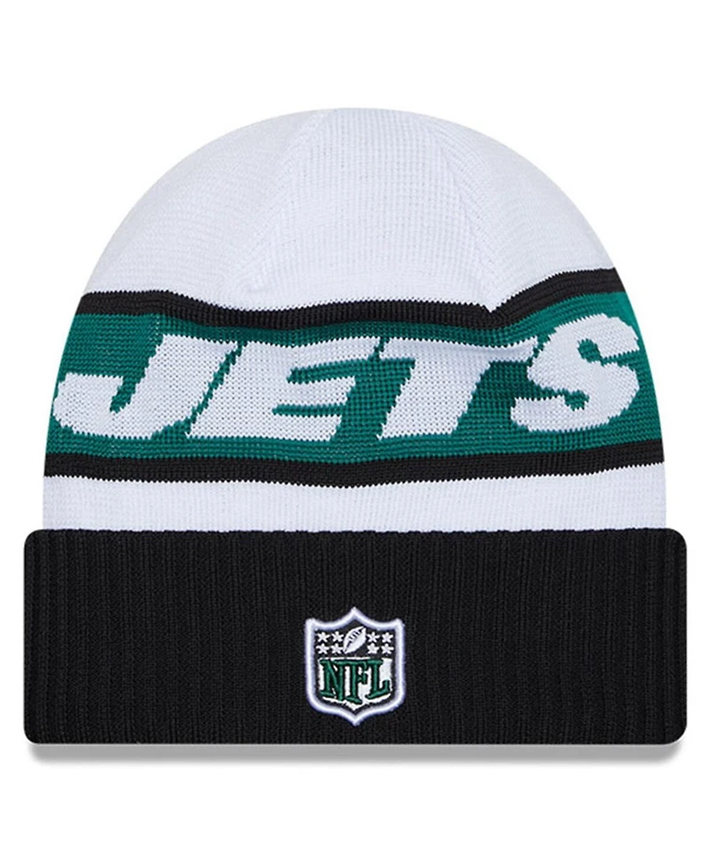 Men's New Era White, Black New York Jets 2023 Sideline Tech Cuffed Knit Hat