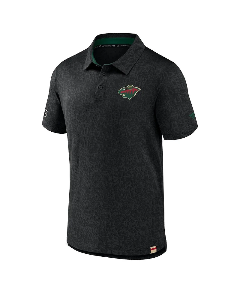 Men's Fanatics Black Minnesota Wild Authentic Pro Jacquard Polo Shirt