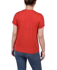 Ny Collection Women's Short Sleeve Top with Stone Details