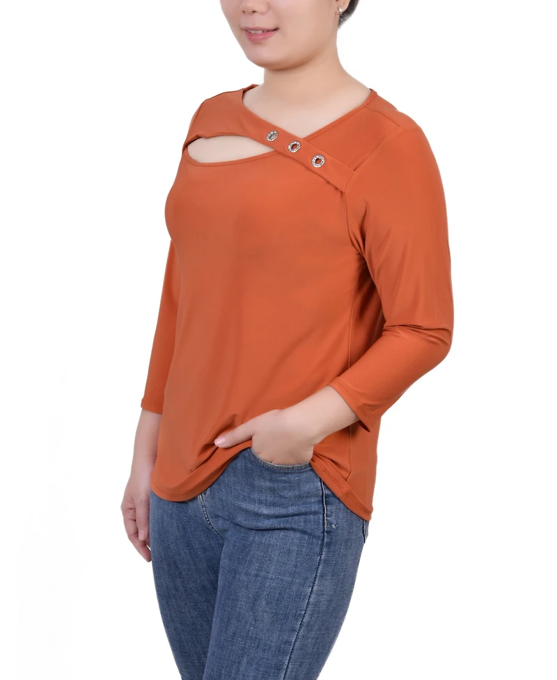Ny Collection Women's 3/4 Sleeve Cutout Top