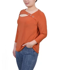 Ny Collection Women's 3/4 Sleeve Cutout Top
