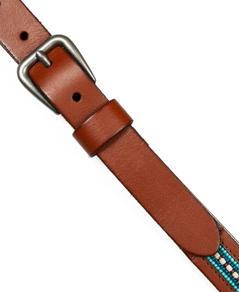 Lucky Brand Turquoise Beaded Stripe Leather Belt
