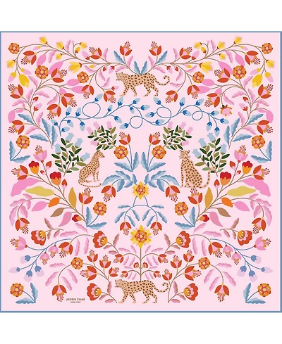 Jessie Zhao New York Double Sided Silk Scarf Of Pink Blossom Jungle