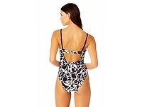 Women's Optical Illusion Piped Keyhole One Piece Swimsuit