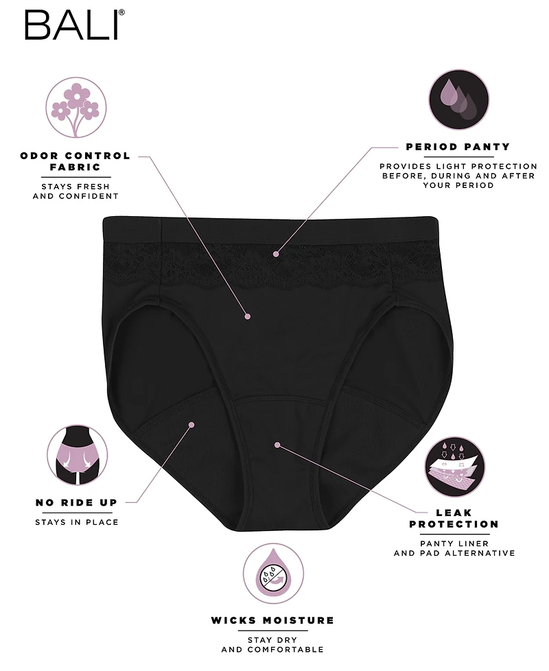 Bali Women's Light Leak Protection Hi-Cut Brief Period Underwear DFLLH1