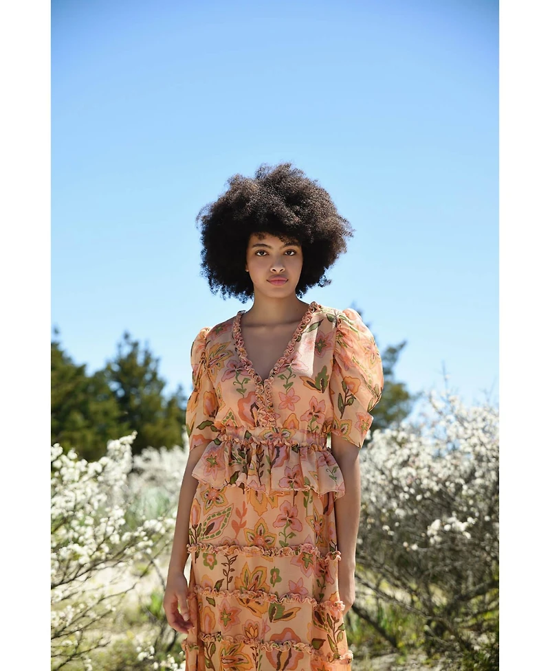 Jessie Zhao New York Gold Garden Metallic Midi Dress