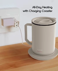 Tzumi Puree Warming Coffee Mug, 12 oz. Stainless Steel Mug with Warmer Coaster and Lid