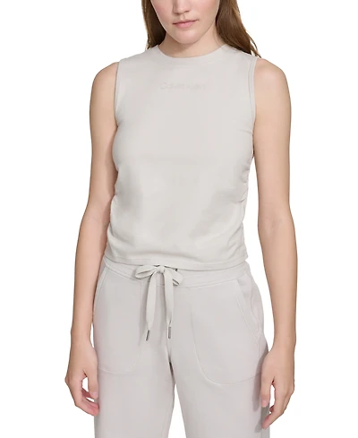 Calvin Klein Women's Ruched Crewneck Logo Tank Top