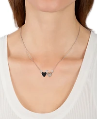 Disney Wonder Fine Jewelry Black Diamond (1/8 ct. t.w.) & White Diamond (1/10 ct. t.w.) Minnie & Mickey Heart Pendant Necklace in Sterling Silver & 14