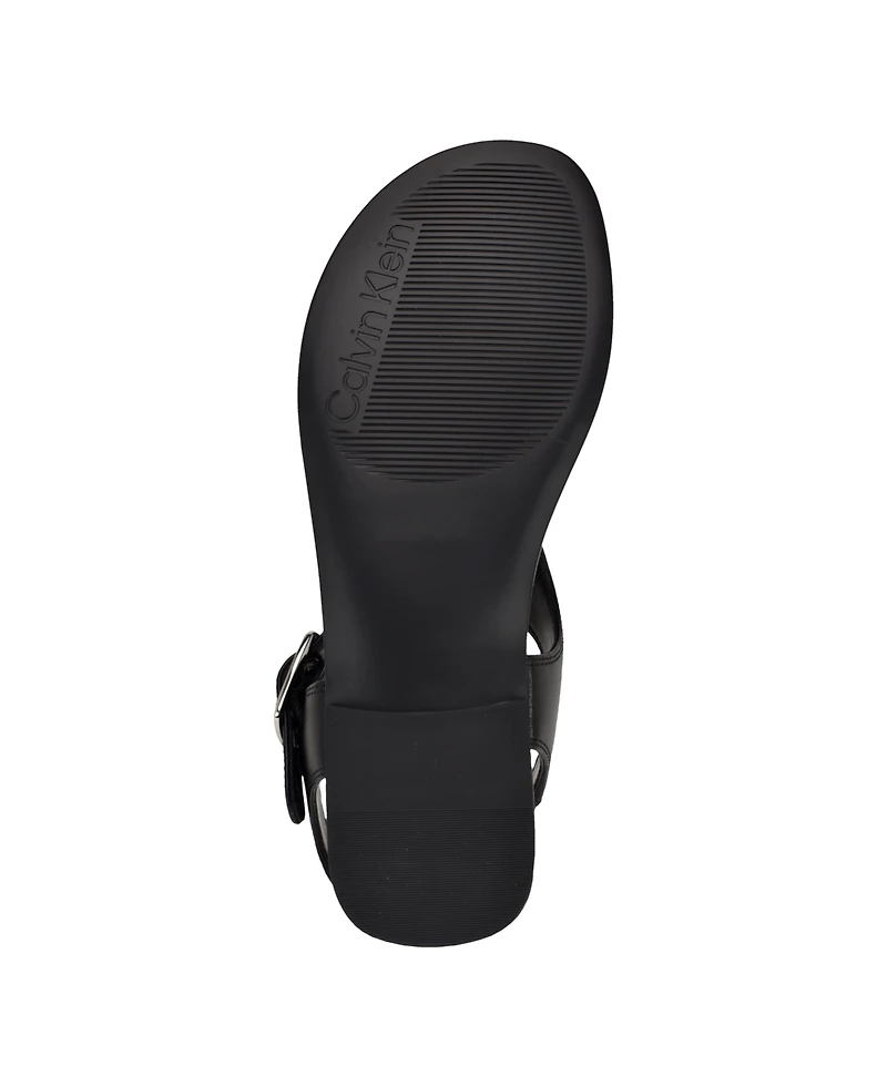 Calvin Klein Women's Moraca Buckle T-Strap Flat Sandals