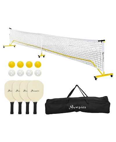 Pickleball Set with Net, Court Markers and Wheels, 22' Regulation Size