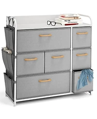 Nestl Heavy Duty 7 Drawer Fabric Dresser Organizer for Bedroom, Nursery, & Closet with Shoe Rack, Easy to Pull Wood Handles & Textured Wood Top
