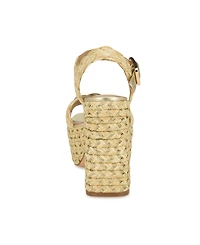 Nine West Women's Jolane Block Heel Round Toe Dress Sandals - Light Natural, Gold