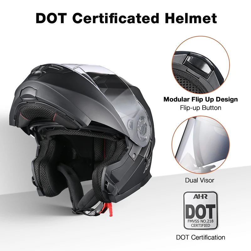 Ahr Run-M3 Modular Flip Up Helmet Full Face Dual Visor Dot Motorcycle Bike