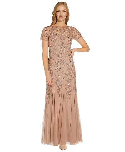 Adrianna Papell Floral-Beaded Gown