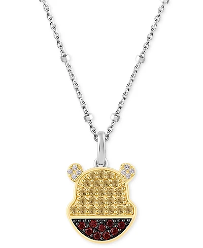 Disney Wonder Fine Jewelry Citrine (1/2 ct. t.w.), Garnet (1/5 ct. t.w.) & Diamond (1/20 ct. t.w.) Winnie the Pooh 18" Pendant Necklace in Sterling Si