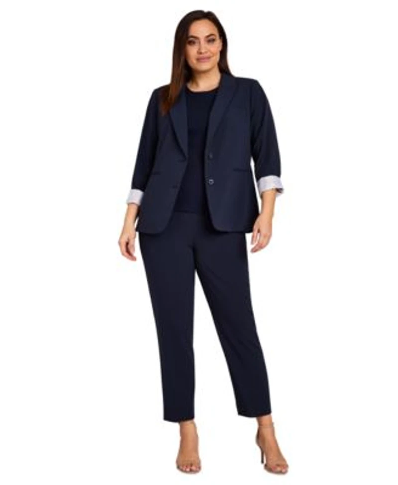 Tahari Asl Plus Size Two Button Roll Tab Jacket Sweater T Shirt Shannon Pants