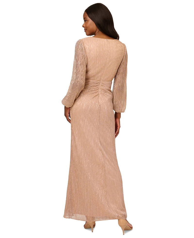 Adrianna Papell Women's Metallic Crinkled Draped Gown