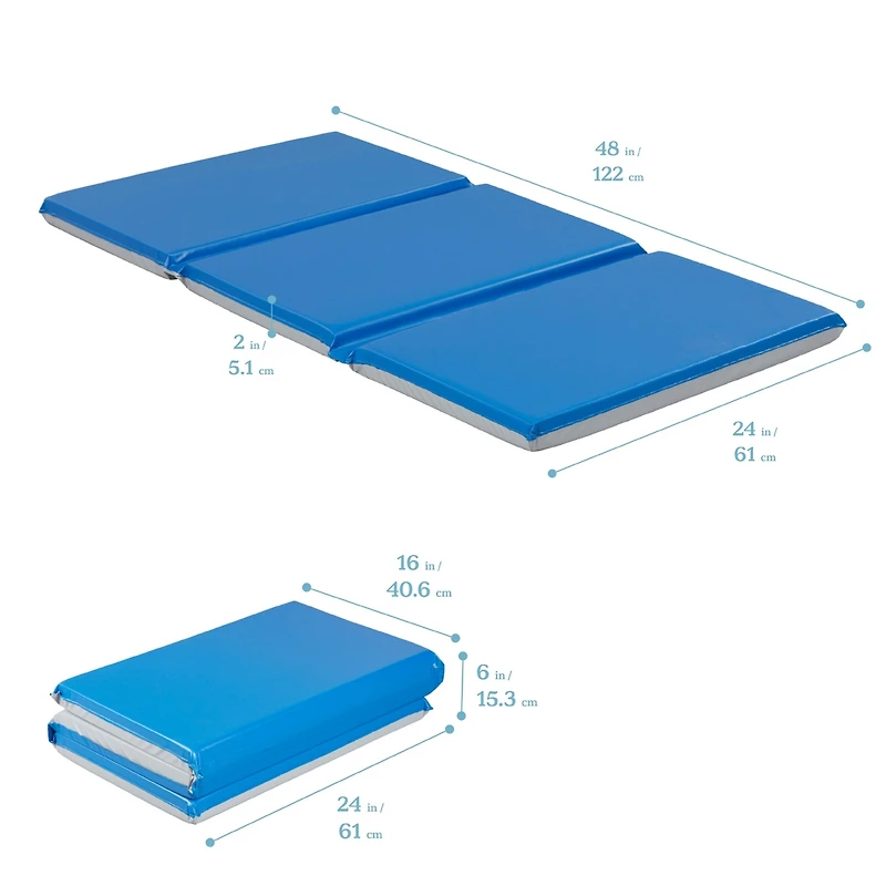 RestZone ECR4Kids Premium Folding Rest Mat, 3-Section, 2in, Blue/Grey, 5-Pack
