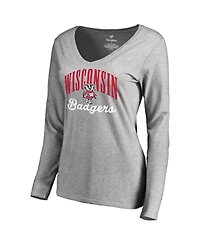 Women's Fanatics Ash Wisconsin Badgers Victory Script Long Sleeve T-shirt