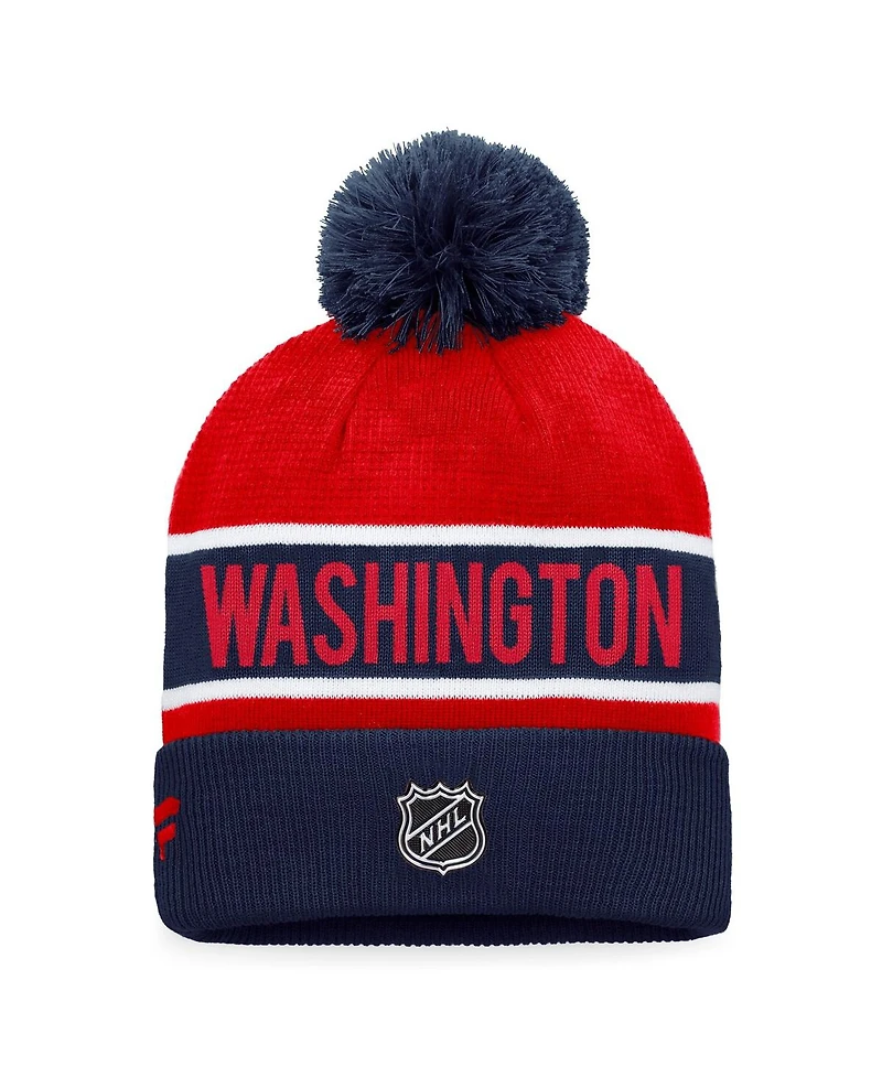 Men's Fanatics Navy, Red Washington Capitals Authentic Pro Rink Cuffed Knit Hat with Pom