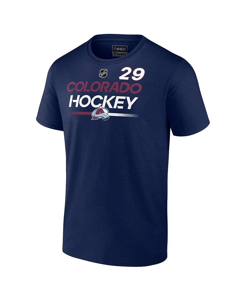 Men's Fanatics Nathan MacKinnon Navy Colorado Avalanche Authentic Pro Prime Name and Number T-shirt
