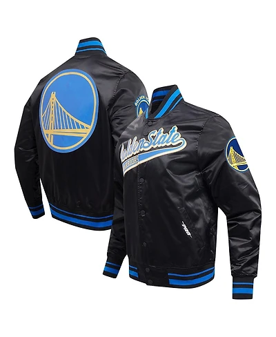 Men's Pro Standard Black Golden State Warriors Script Tail Full-Snap Satin Varsity Jacket
