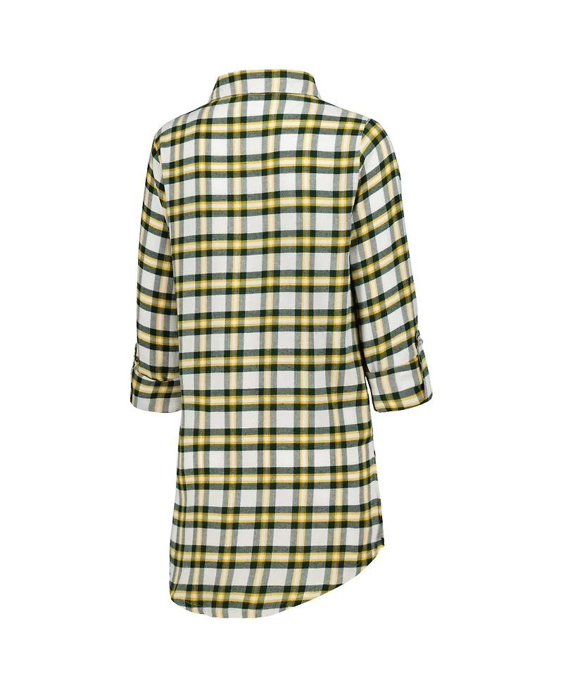 Women's Concepts Sport Green Bay Packers Sienna Plaid Full-Button Long Sleeve Nightshirt