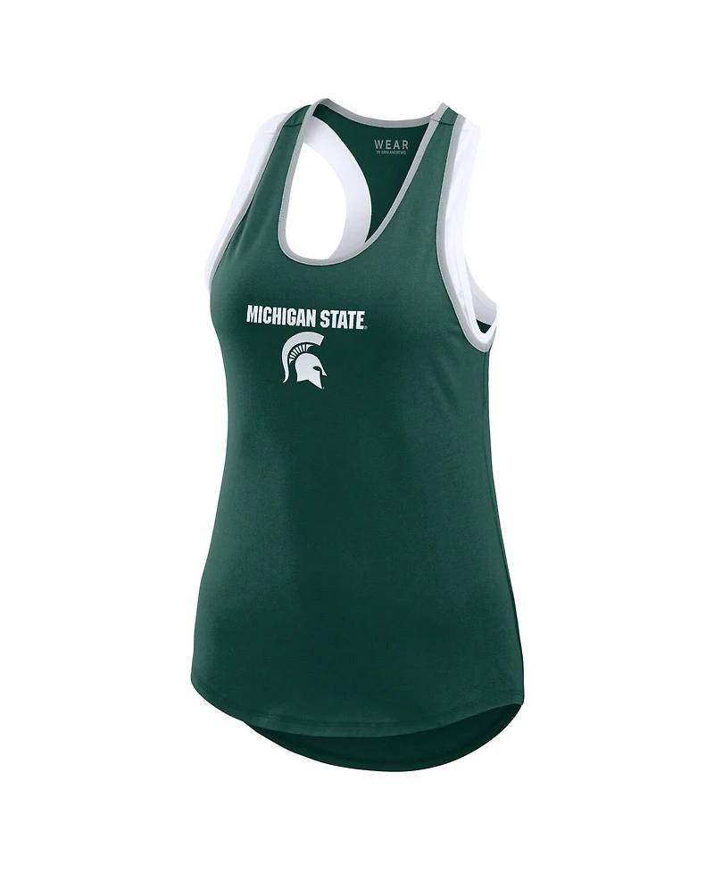 Women's Wear by Erin Andrews Green Michigan State Spartans Open Hole Razorback Tank Top