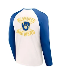 Men's Darius Rucker Collection by Fanatics White, Royal Distressed Milwaukee Brewers Team Color Raglan T-shirt