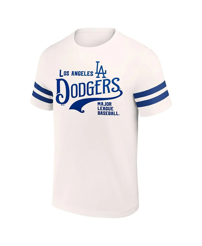 Men's Darius Rucker Collection by Fanatics Cream Distressed Los Angeles Dodgers Yarn Dye Vintage-Like T-shirt