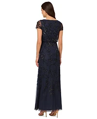 Adrianna Papell Women's Floral Bead Embellished Blouson Short-Sleeve Gown