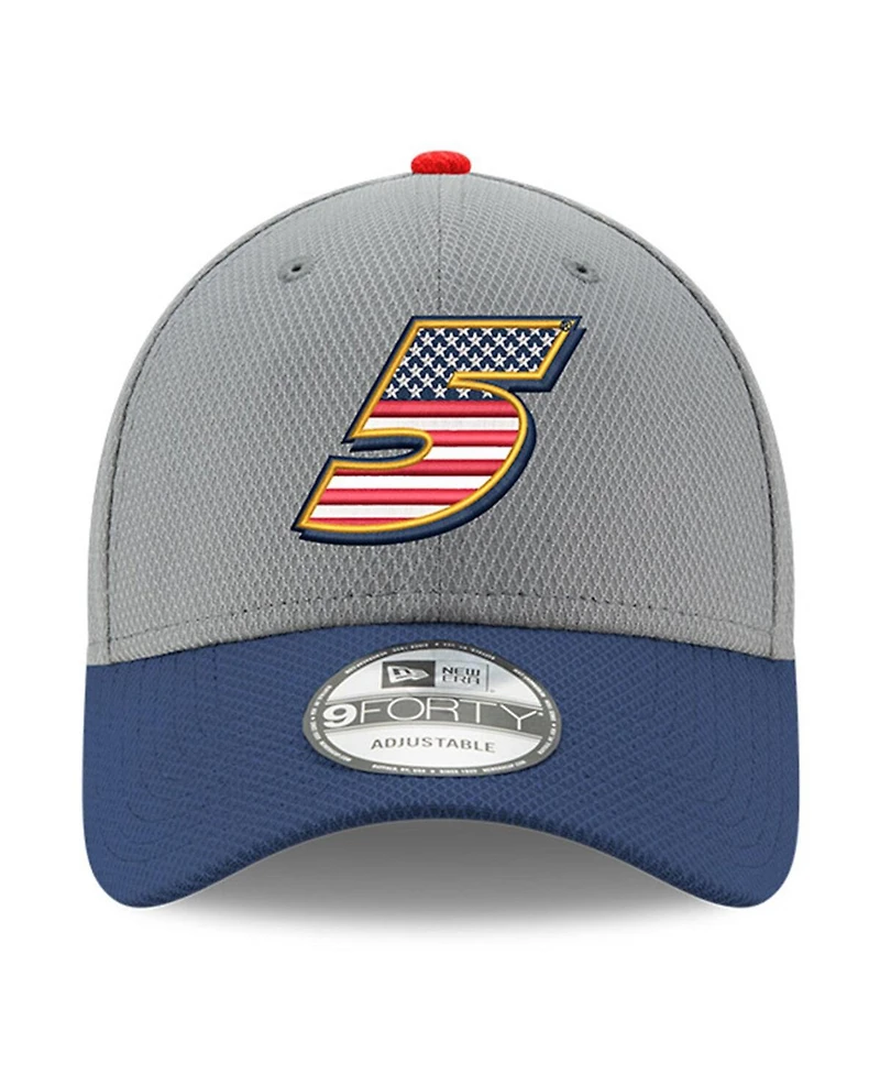 Men's New Era Gray, Navy Kyle Larson Salute 9FORTY Adjustable Hat