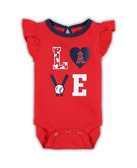 Baby Boys and Girls Red, Navy Los Angeles Angels Three-Piece Love of Baseball Bib Bodysuit Booties Set