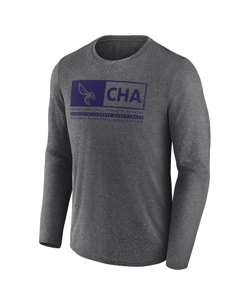 Men's Fanatics Heather Charcoal Charlotte Hornets Three-Point Play T-shirt