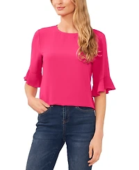 CeCe Women's Ruffled-Cuff 3/4-Sleeve Crew Neck Top