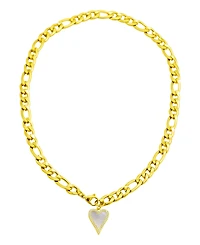 Adornia Tarnish Resistant 14K Gold-Plated Figaro Chain with Crystal Halo Mother-of-Pearl Heart