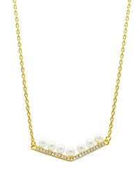 Adornia 14K Gold-Plated Crystal Imitation Pearl Bar V-Necklace