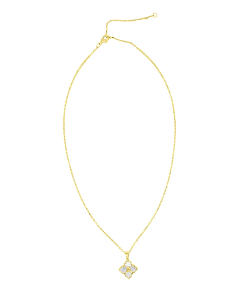 Adornia 14K Gold-Plated White Mother-of-Pearl Initial Floral Necklace