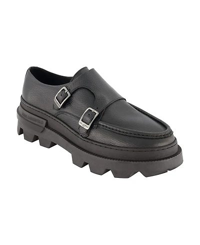 Karl Lagerfeld Paris Men's White Label Leather Double Buckle Monk Strap Loafers
