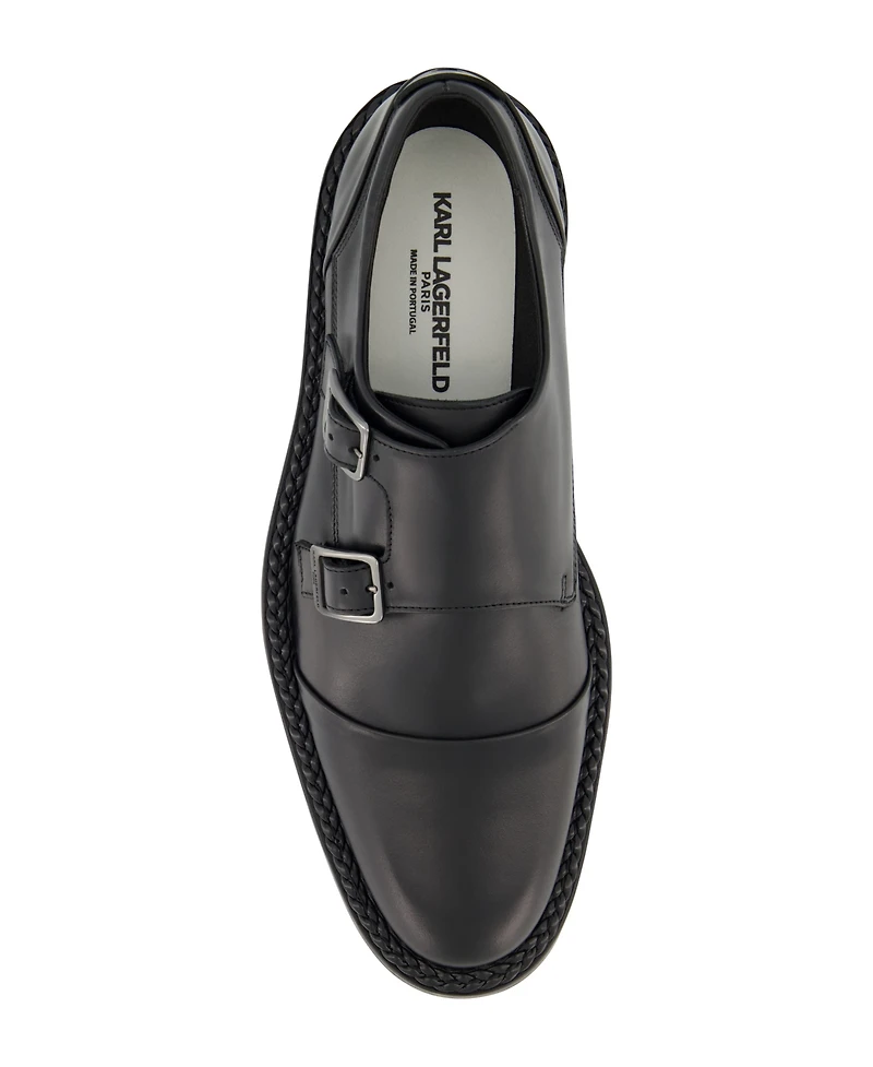 Karl Lagerfeld Paris Men's White Label Leather Double Monk Cap Toe Dress Shoes