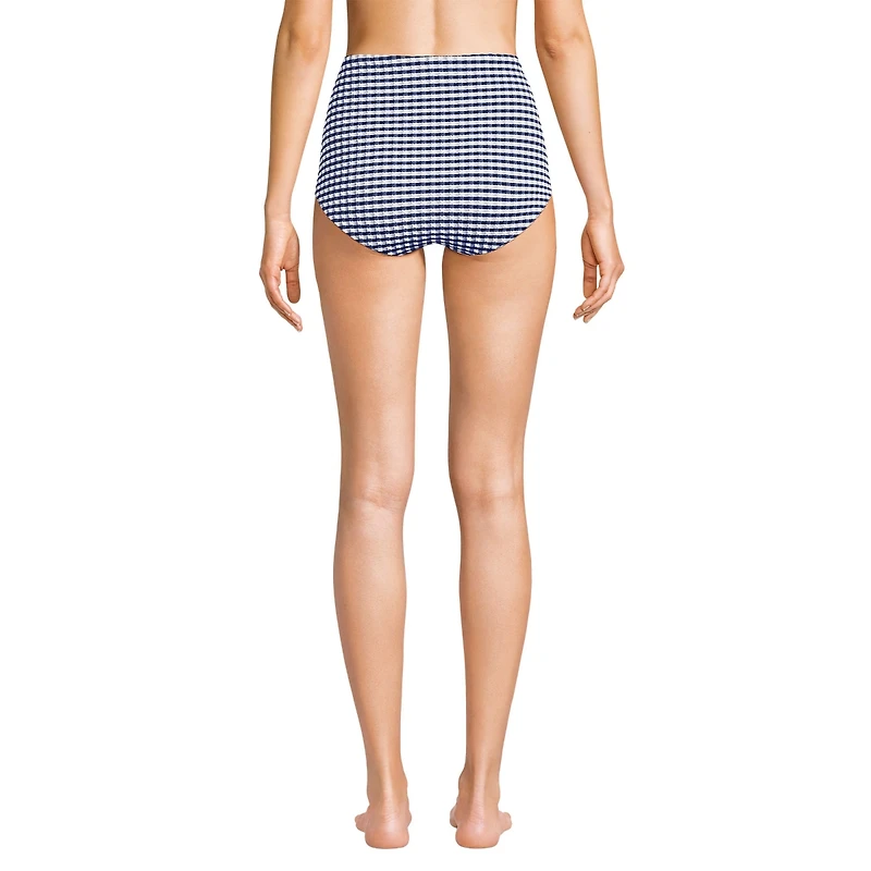 Lands' End Women's Tummy Control Gingham Tugless High Waisted Bikini Bottoms
