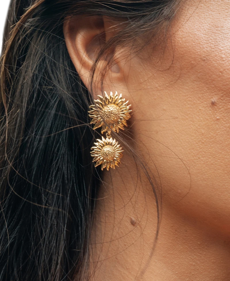 Sterling Forever Gold-Tone or Silver-Tone Triple Sunflower Solaris Drop Studs