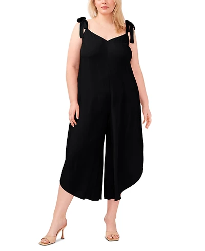 Vince Camuto Plus V-Neck Sleeveless Tie-Shoulder Angled-Hem Jumpsuit