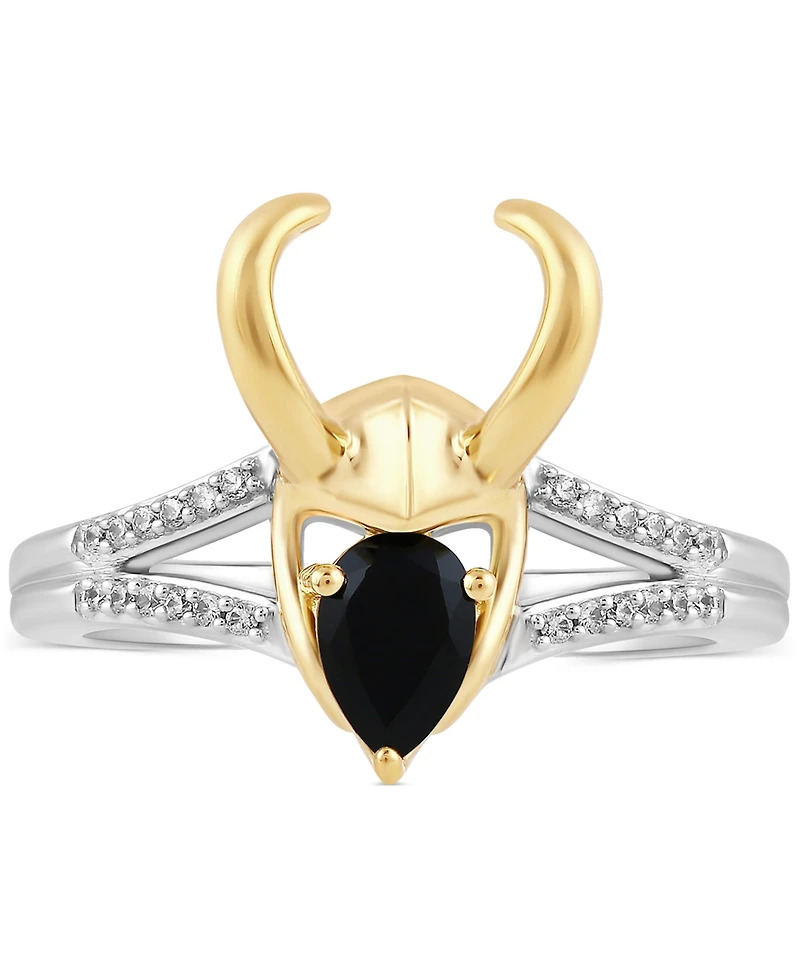 Marvel Wonder Fine Jewelry Onyx & Diamond (1/20 ct. t.w.) Loki Ring in Sterling Silver & Gold-Plate