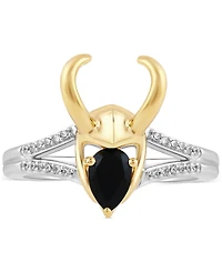 Marvel Wonder Fine Jewelry Onyx & Diamond (1/20 ct. t.w.) Loki Ring in Sterling Silver & Gold-Plate