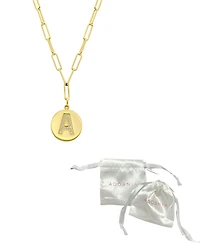 Adornia Tarnish Resistant 14K Gold Plated Pave Crystal Initial Disc Paperclip Necklace