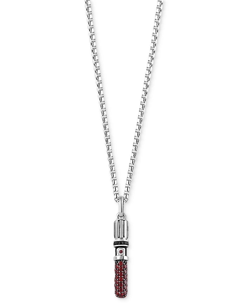 Star Wars Wonder Fine Jewelry Garnet (1 ct. t.w.) & Black Diamond (1/20 ct. t.w.) Darth Vader Lightsaber 18" Pendant Necklace in Sterling Silver