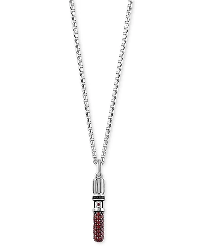 Star Wars Wonder Fine Jewelry Garnet (1 ct. t.w.) & Black Diamond (1/20 ct. t.w.) Darth Vader Lightsaber 18" Pendant Necklace in Sterling Silver