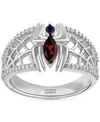 Marvel Wonder Fine Jewelry Garnet (1/4ct. t.w.) Sapphire (1/20 ct. t.w.) & Diamond (1/6 ct. t.w.) Spiderman Ring in Sterling Silver
